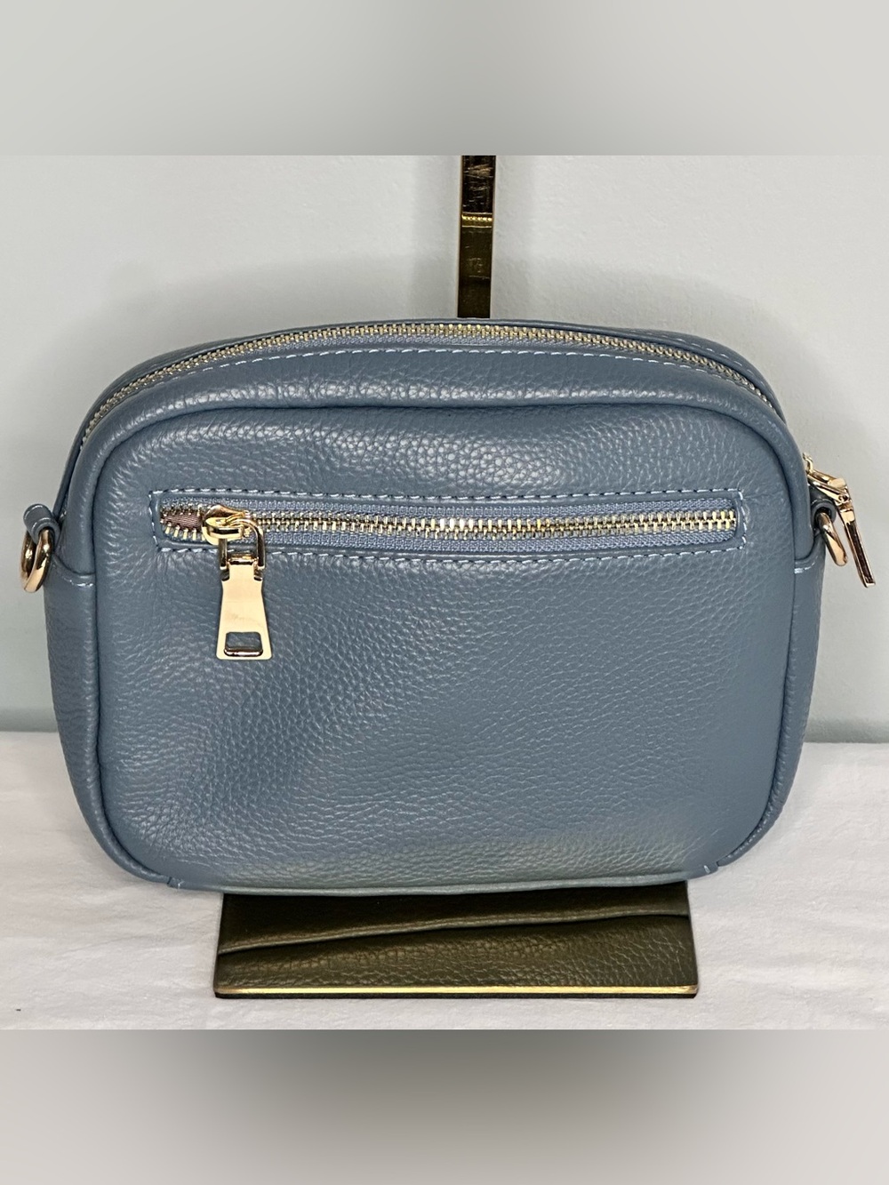 Pom Pom London Original crossbody bag in slate blue - Picture 2 of 16
